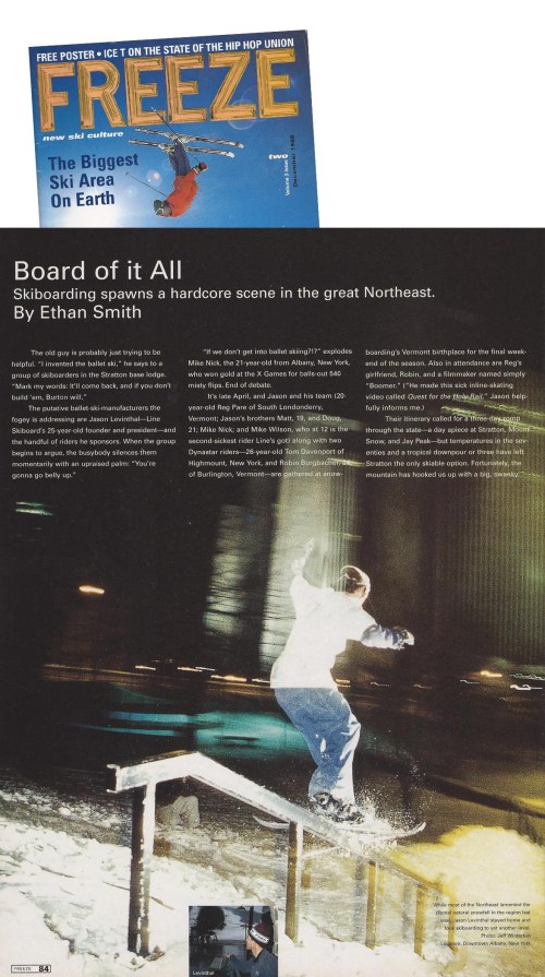 Jason Levinthal ski first rail slide photo Freeze magazine dec 1998 blog
